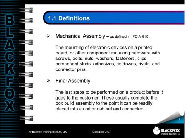 Mechanical & Final Assembly Training Materials